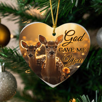 Two Fawns Deer Heart Ornament, God Gave Me You Heart Ornament, Ceramic Couples Christmas Heart Ornament, Romantic Holiday Tree Decor