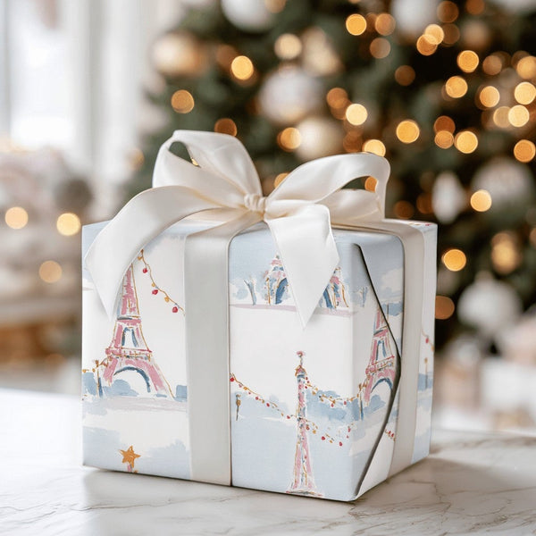 Watercolor Eiffel Tower Gift Wrap, Paris Christmas Wrapping Paper, Parisian Holiday Wrapping Paper, French Winter Wonderland 