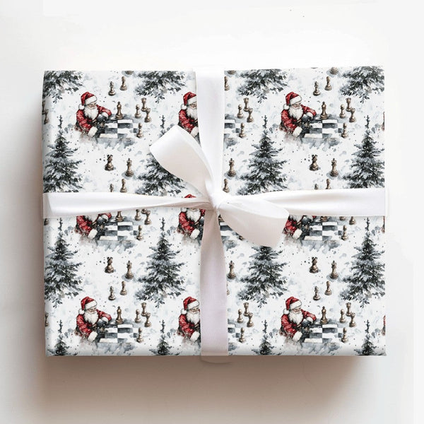Watercolor Chess Gift Wrap Paper, Santa Playing Chess Christmas Wrapping Paper, Winter Holiday Wrapping Paper, Xmas Gift Wrap