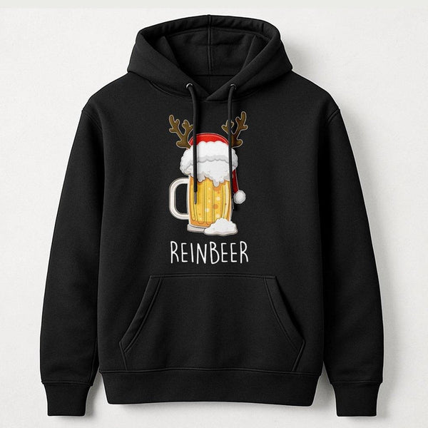 Humorous Reindeer Beer Graphic Hoodie, Reinbeer Christmas Hoodie, Holiday Party Drinking Sweatshirt, Ugly Xmas Pullover Hoodi