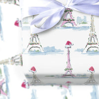 Eiffel Tower Watercolor Gift Wrap, Christmas in Paris Wrapping Paper, French Holiday Present Wrap, Festive Winter Cityscape Gift Wrap Roll