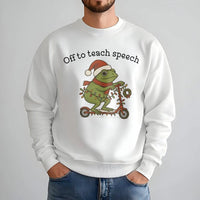 Christmas Frog Scooter Crewneck, Speech Therapist Christmas Sweatshirt, Adorable SLP Christmas Sweater, Speech Pathology Holiday Pullover