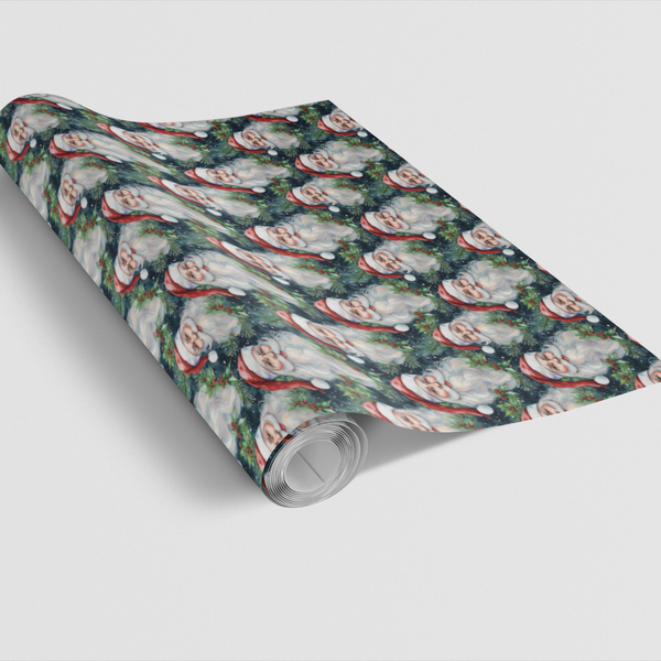 Simply Santa Gift Wrap, Santa Claus Wrapping Paper, Snowflake Christmas Paper Roll, Festive Holiday Gift Wrap, Traditional Pr