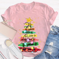 Colorful Holiday Crayon T-Shirt, Christmas Crayon Tree Shirt, Adorable Festive Tree Tee, Art Teacher Xmas Graphic Tee, Holiday Season Apparel
