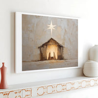 Manger Star of Bethlehem Oil Painting Style, Nativity Scene Wall Art Canvas Print, Christian Christmas Canvas, Digital Download Present