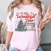 Fireplace and Tree Graphic Tee, Its the Most Wonderful Time Christmas T-Shirt, Nostalgic Holiday Shirt, Comfy Xmas Apparel for Women Men
