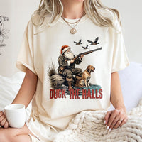 Humorous Santa Claus Duck Hunter Tee, Duck the Halls Hunting T-Shirt, Christmas Waterfowl Graphic Shirt, Outdoorsman Holiday Hunting T-Shirt