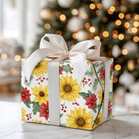 Floral Christmas Gift Wrap, Sunflower Poinsettia Wrapping Paper, Watercolor Botanical Wrapping Paper, Winter Floral Holiday Wrapping Paper