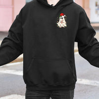 Adorable Santa Hat Spooky Sweatshirt, Christmas Ghost Hoodie, Retro Spooky Season Holiday Pullover, Pastel Ghost Hooded Sweater, Xmas Present