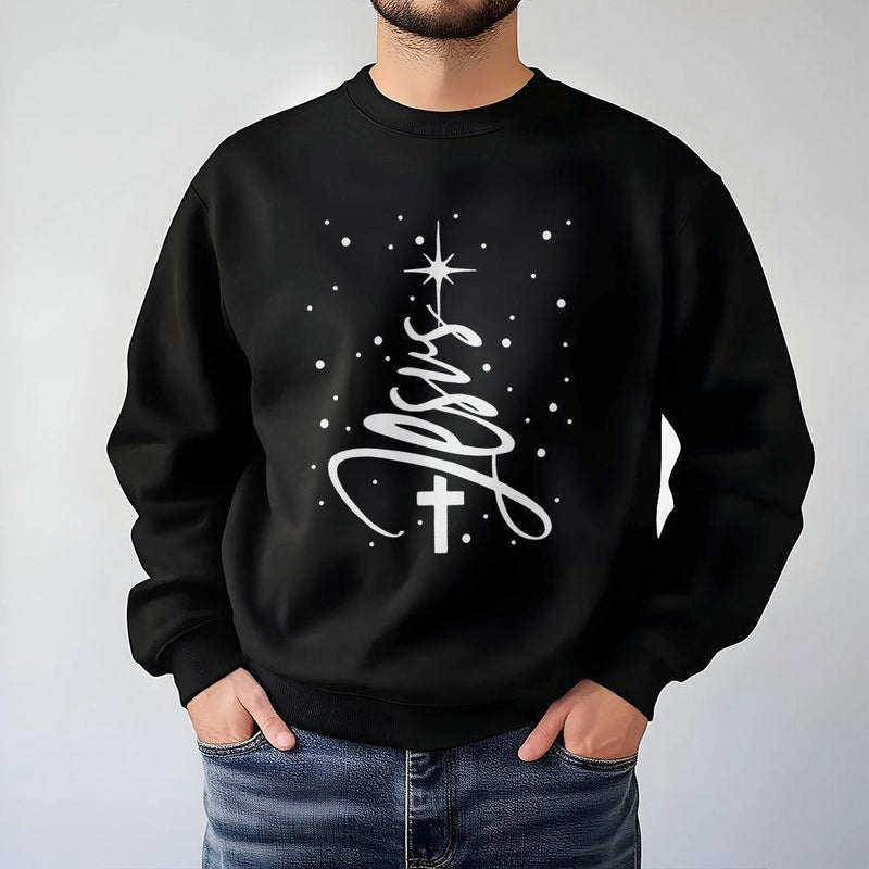 Christian Cross Sweatshirt, Jesus Christmas Tree Sweatshirt, Religious Faith Christmas Pullover, Holiday Graphic Sweatshirt, Xmas Present