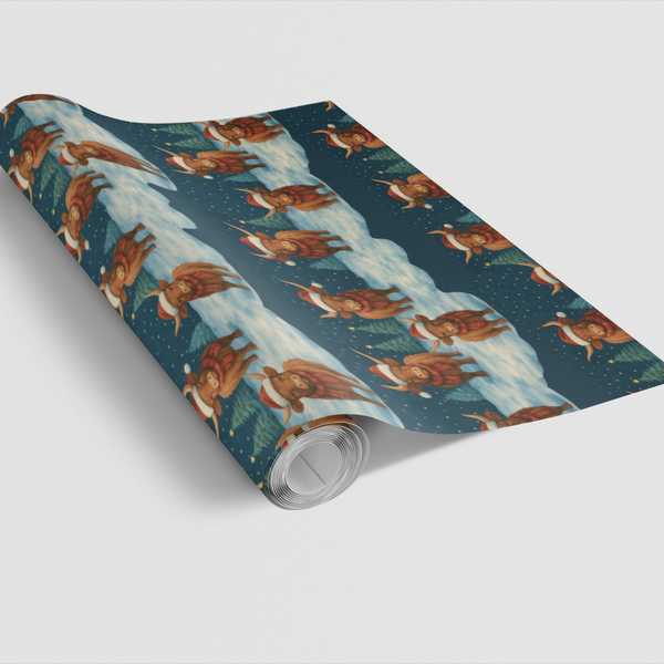 Santa Hat Bull Holiday Gift Wrap, Highland Cow Christmas Wrapping Paper, Rustic Farmhouse Cow Present Wrap, Winter Xmas Wrapp