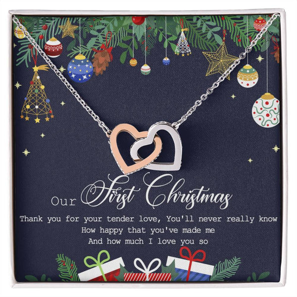 Couple Heart Pendant, Our First Christmas Interlocking Hearts Necklace, Romantic Christmas Present for Wife or Girlfriend, Do