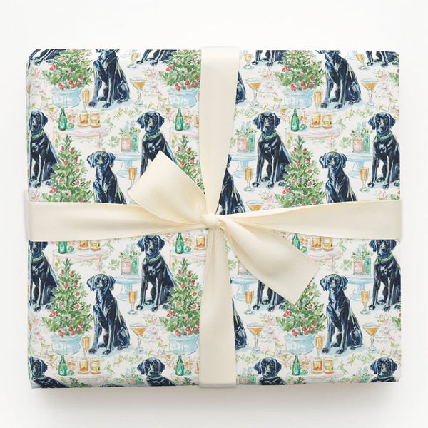 Watercolor Holiday Dog Gift Wrap, Black Labrador Christmas Wrapping Paper, Adorable Pet Pattern Gift Wrapping Paper, Xmas Dog