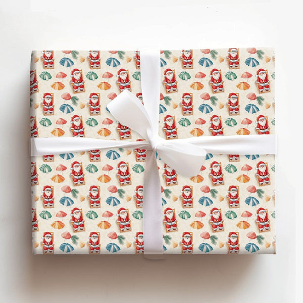 Summer Holiday Christmas Gift Wrap, Tropical Beach Santa Wrapping Paper, Santa on Vacation Wrapping Paper, Coastal Beach Gift