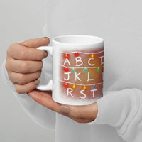 Festive Holiday String Lights Ceramic Mug, Christmas Lights Alphabet Mug, Merry Teacher Christmas Coffee Mug, Adorable Winter Tea Cup Present