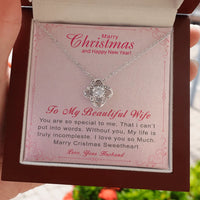 Christmas Love Knot Necklace, Love Knot Necklace for Wife, Romantic Message Card Necklace, 14k White Gold Holiday Pendant, Wife Jewelry Present