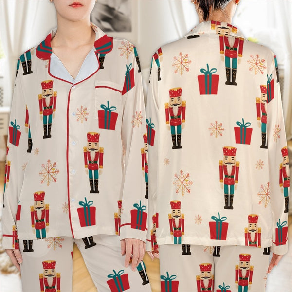 Holiday Pajama Set, Nutcracker Christmas Pajamas Set, Satin Sleepwear Set, Festive Loungewear Set, Christmas Present for Wome