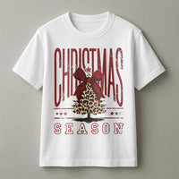 Holiday Bow Graphic Tee, Leopard Print Christmas Tree T-Shirt, Adorable Christmas Season Shirt, Festive Winter Tee, Holiday Present for Women