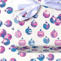 Blue Ornament Christmas Gift Wrap, Pink Disco Ball Wrapping Paper, Retro Holiday Wrapping Paper, Modern Festive Gift Wrap Roll