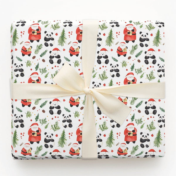 Adorable Panda Christmas Gift Wrap, Panda Santa Wrapping Paper, Watercolor Animal Holiday Present Paper, Whimsical Xmas Wrapp