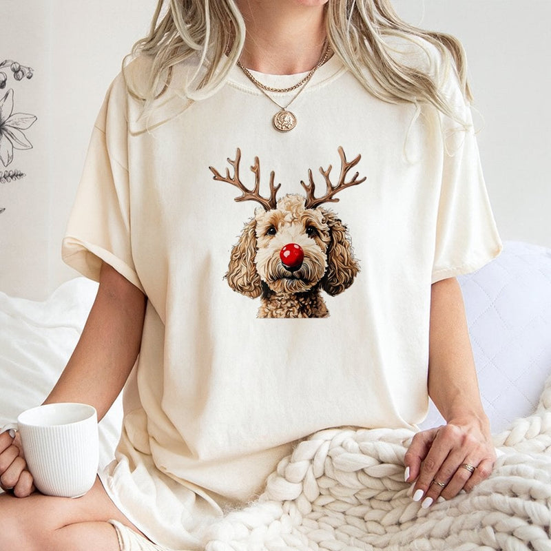 Reindeer Dog T-Shirt, Christmas Goldendoodle Shirt, Adorable Holiday Goldendoodle Tee, Humorous Xmas Puppy Shirt, Goldendoodle Dog Mom Present