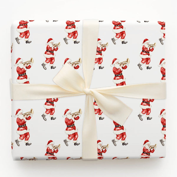 Musical Christmas Gift Wrap, Santa Playing Trumpet Wrapping Paper, Watercolor Santa Present Paper, Holiday Musician Gift Wrap