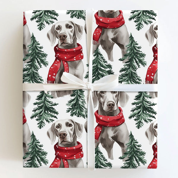 Christmas Dog Wrapping Paper, Weimaraner Dog Wrapping Paper, Winter Scarf Pine Tree Gift Wrap, Holiday Dog Gift Wrap, Present