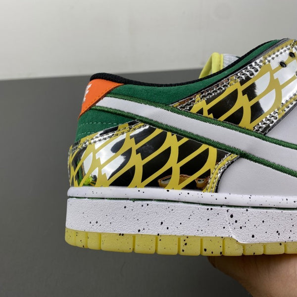 Low Top Sneakers, White Black Green Silver Colorway, Metallic Finish, Lace Up Design, Casual Gift for Sneaker Fans
