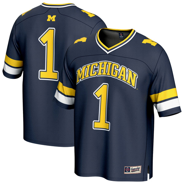 #1 Michigan Wolverines Lightweight Collegiate Football Fashion Jersey - Navy