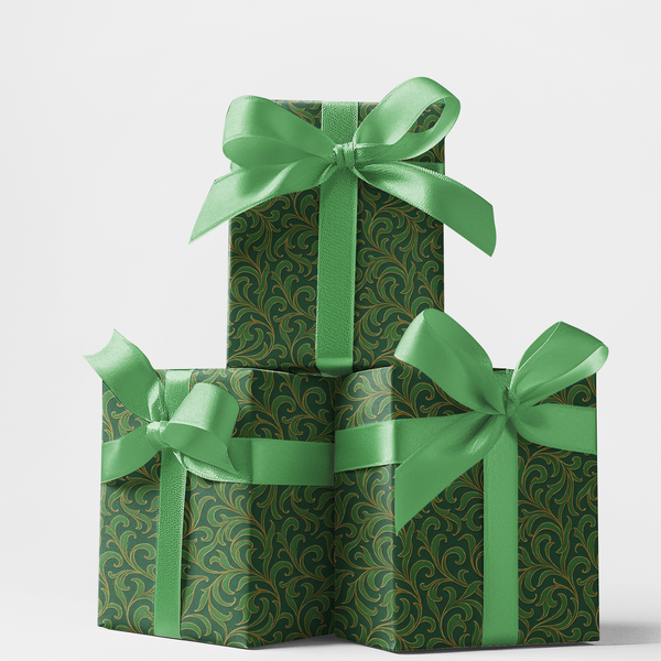 Botanical Scroll Gift Wrap, Verdant Vines Wrapping Paper, Green Foliage Wrapping Paper, Christmas Holiday Present Wrap, Winte
