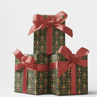 Elegant Damask Gift Wrap Roll, Victorian Poinsettia Wrapping Paper, Vintage Floral Christmas Wrapping Paper, Holiday Present Packaging