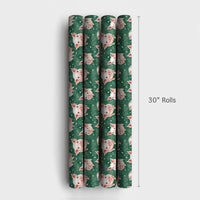 Adorable Watercolor Piglet Gift Wrap, Winter Pig Christmas Wrapping Paper, Dark Green Animal Wrapping Paper, Whimsical Holiday Present Gift Wrap