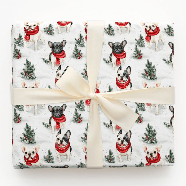 Adorable Frenchie Winter Gift Wrap, French Bulldog Christmas Wrapping Paper, French Bulldog Holiday Present Paper, Dog Lover 