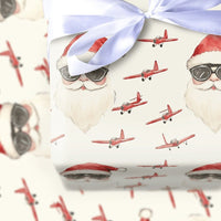 Airplane Christmas Gift Wrap, Aviator Santa Wrapping Paper, Vintage Pilot Santa Wrapping Paper, Aviation Holiday Gift Wrap, Pilot Gift Wrap