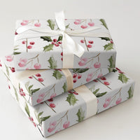 Berries Holiday Wrapping Paper, Watercolor Holly Wrapping Paper, Christmas Wrapping Paper Roll, Botanical Gift Wrap, Festive Present Wrap