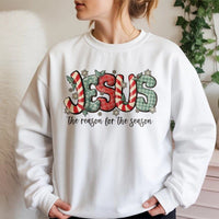 Plaid Candy Cane Christmas Crewneck, Jesus the Reason for the Season Sweatshirt, Christian Holiday Pullover, Religious Xmas Sweater