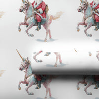 Whimsical Santa Claus Holiday Gift Wrap, Santa Riding Unicorn Wrapping Paper, Fantasy Christmas Wrapping Paper, Magical Xmas Gift Wrap Roll