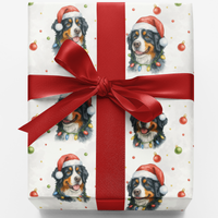 Santa Hat Dog Gift Wrap, Bernese Mountain Dog Christmas Wrapping Paper, Berner Holiday Wrapping Paper, Dog Lover Xmas Present Paper