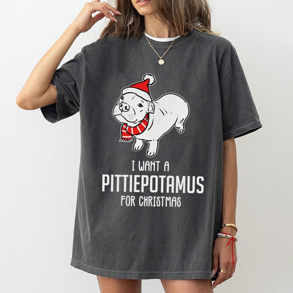 Humorous Pitbull Holiday T-Shirt, Pittiepotamus Christmas Shirt, Adorable Dog Lover Graphic Tee, Pitbull Mom Dad Xmas Shirt, 