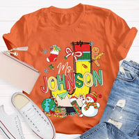 Custom Name Snowman Shirt, Personalized Christmas T-Shirt, Colorful Font Holiday Graphic Tee, Personalized Family Christmas T-Shirt Present