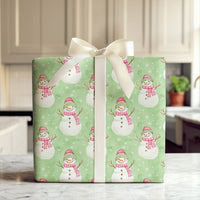 Watercolor Snowmen Gift Wrap, Snowman Christmas Wrapping Paper, Pink Plaid Holiday Wrapping Paper, Adorable Winter Xmas Gift Wrapping Paper