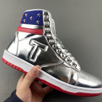Boots, Blue Red Silver Colorway, Lace Up Design, Casual Gift for Shoe Lovers