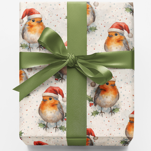 Watercolor Winter Bird Gift Wrap, Christmas Robin Wrapping Paper, Holiday Robin Wrapping Paper, Festive Nature Lover Present 