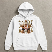 Faux Embroidery Scottish Cow Hoodie, Highland Cow Christmas Hoodie, Comfy Winter Farm Animal Hooded Sweatshirt, Xmas Highland Cow Pullover