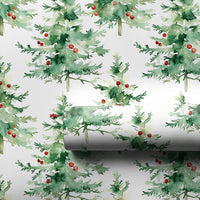 Evergreen Pine Tree Gift Wrap, Watercolor Christmas Tree Wrapping Paper, Minimalist Holiday Tree Paper Roll, Winter Xmas Wrapping Paper