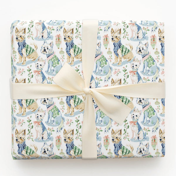 Watercolor Yorkie and Westie Holiday Gift Wrap, Dog Christmas Wrapping Paper, Puppy Dog Lover Present Paper, 90 GSM Fine Art 