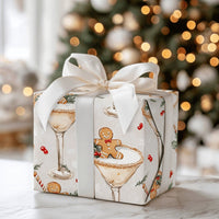 Holiday Cocktail Gift Wrap, Gingerbread Man Martini Wrapping Paper, Adorable Gingerbread Christmas Wrapping Paper, Festive Snowflake Gift Wrap
