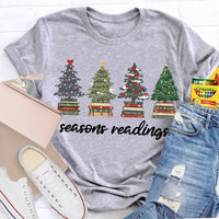 Festive Reading Season Graphic Tee, Christmas Trees and Books T-Shirt, Book Lover Christmas Shirt, Bookish Holiday Shirt, Reader Xmas Present