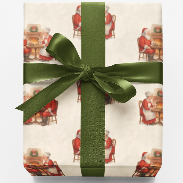 Vintage Christmas Gift Wrap, Santa and Mrs Claus Chess Wrapping Paper, Comfy Fireside Holiday Wrapping Paper, Chess Player Gi