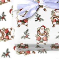 Comfy Bookish Christmas Gift Wrap, Reading Santa Claus Wrapping Paper, Watercolor Santa Present Wrap, Nostalgic Holiday Packaging